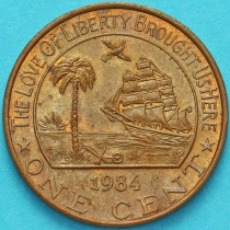 Либерия 1 цент 1984 год. Слон.