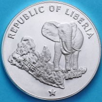 Либерия 5 долларов 1974 год. Серебро. Proof