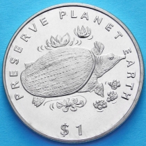 Либерия 1 доллар 1994 год. Оболочковая черепаха