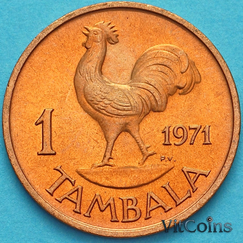 Монета Малави 1 тамбала 1971 год. Петух.