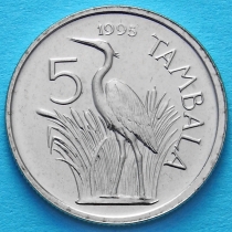 Малави 5 тамбала 1995 год. Пурпурная цапля. Герб.