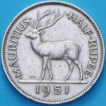 Маврикий 1/2 рупии 1951 год. Олень
