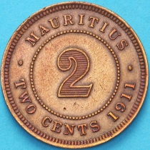 Маврикий 2 цента 1911 год.