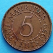 Монета Маврикия 5 центов 1959 год.