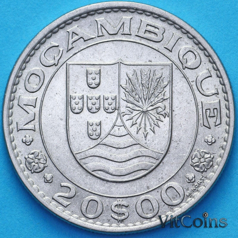 Монета Мозамбик Португальский 20 эскудо 1971 год. Монета Мозамбик Португальский 20 эскудо 1971 год.
