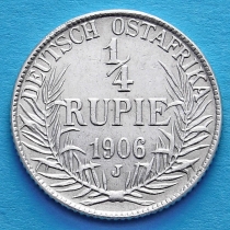 Немецкая Восточная Африка 1/4 рупии 1906 год. J. Серебро.
