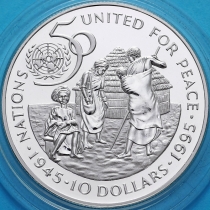 Намибия 10 долларов 1995 год. 50 лет ООН. Серебро