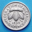 Монеты Нигерии 6 пенсов 1959 год. Какао-бобы.