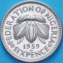 Нигерия 6 пенсов 1959 год. UNC