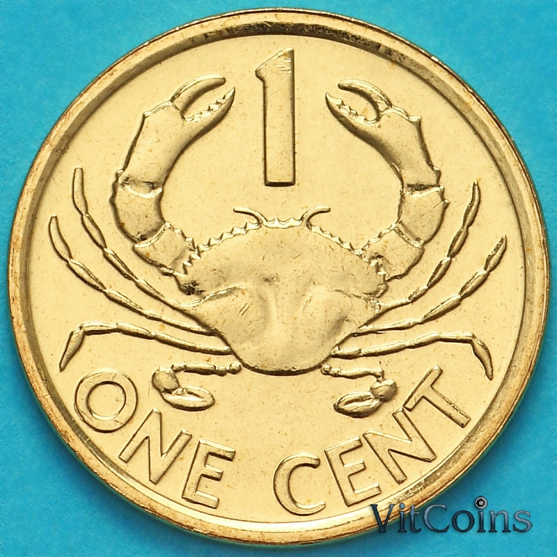 Монета Сейшельские острова 1 цент 2014 год. Краб.