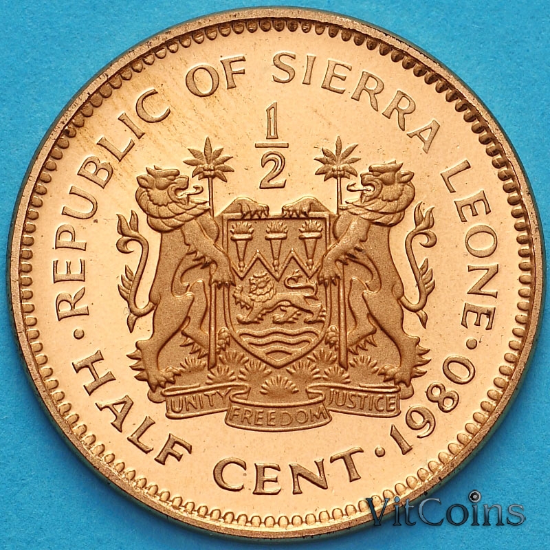 Монета Сьерра Леоне 1/2 цента 1980 год. Proof