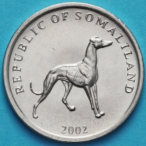 Сомалиленд 20 шиллингов 2002 год. Собака грейхаунд.