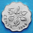 Монета Свазиленда 5 центов 1999 год. Лилия Арум. Немагнитная.