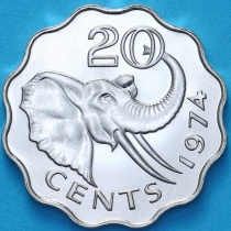 Свазиленд 20 центов 1974 год. Пруф