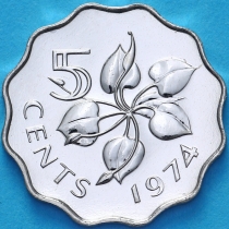 Свазиленд 5 центов 1974 год. Пруф