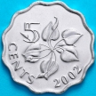 Монета Свазиленд 5 центов 2002 год. Немагнитная.