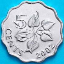 Свазиленд 5 центов 2002 год. Немагнитная.