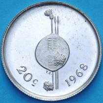 Свазиленд 20 центов 1968 год. Независимость. Пруф.