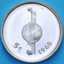 Свазиленд 5 центов 1968 год. Независимость. Пруф