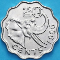 Свазиленд 20 центов 1986 год.