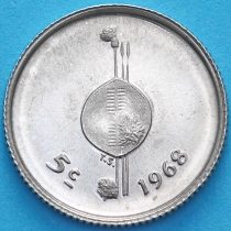 Свазиленд 5 центов 1968 год. Независимость. Серебро.