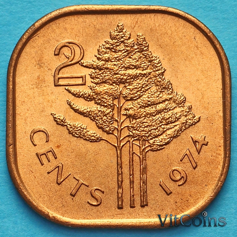 Монета Свазиленд 2 цента 1974 год.