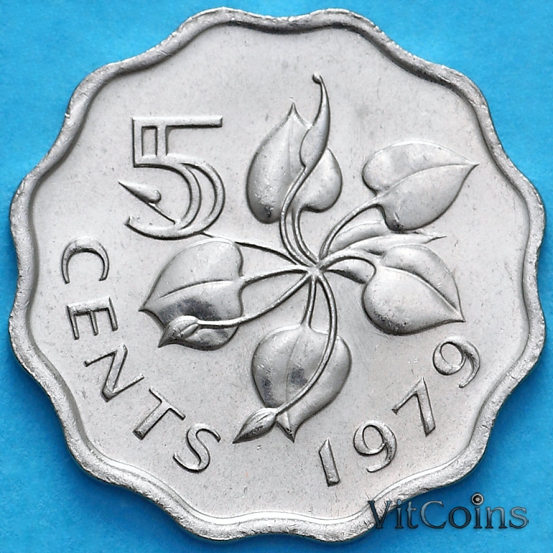 Монета Свазиленд 5 центов 1979 год. Немагнитная.