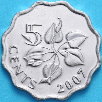 Свазиленд 5 центов 2007 год. Немагнитная.