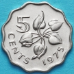 Монета Свазиленд 5 центов 1975 год. Немагнитная.