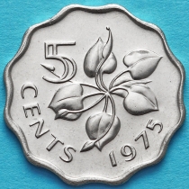 Свазиленд 5 центов 1975 год. Немагнитная.