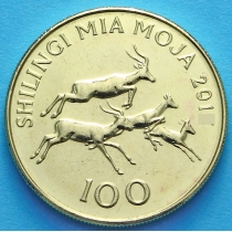 Танзания 100 шиллингов 2012 год. Антилопы.