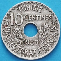 Тунис 10 сантим 1933 год.