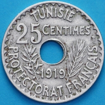 Тунис 25 сантим 1919 год.