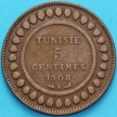Монета Тунис 5 сантим 1908 год. А