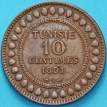 Тунис 10 сантим 1891 год.