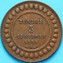 Тунис 5 сантим 1891 год. А. №2