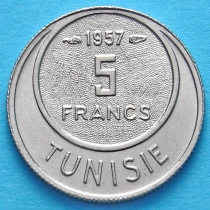 Тунис 5 франков 1957 год.