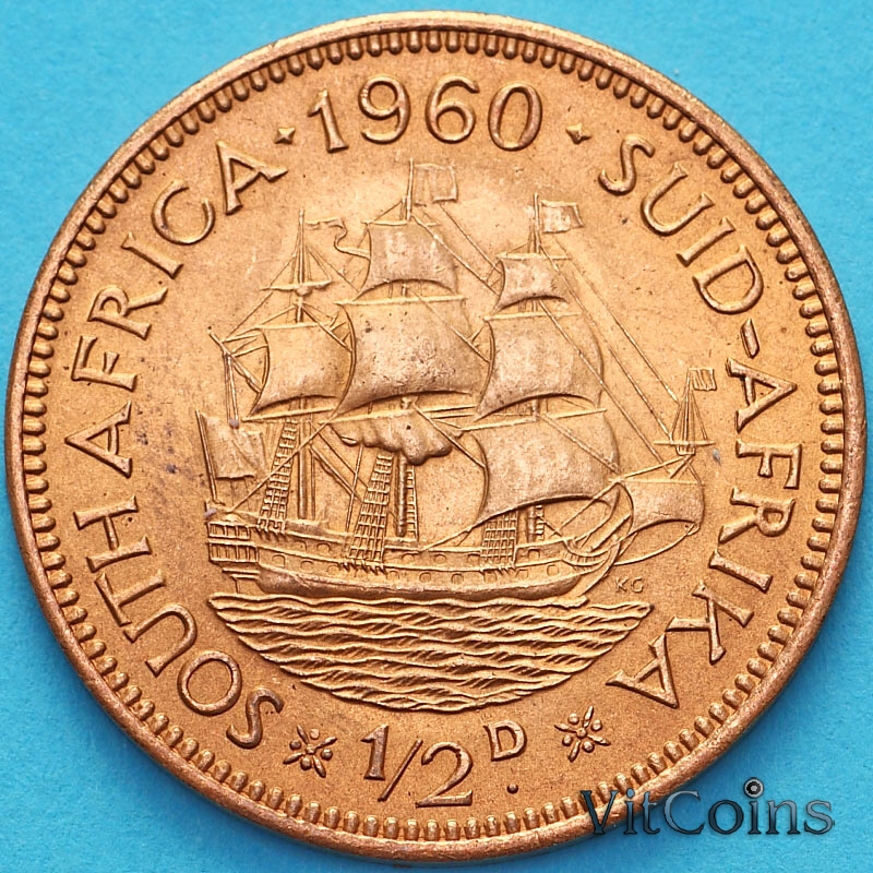 Монета ЮАР 1/2 пенни 1960 год.
