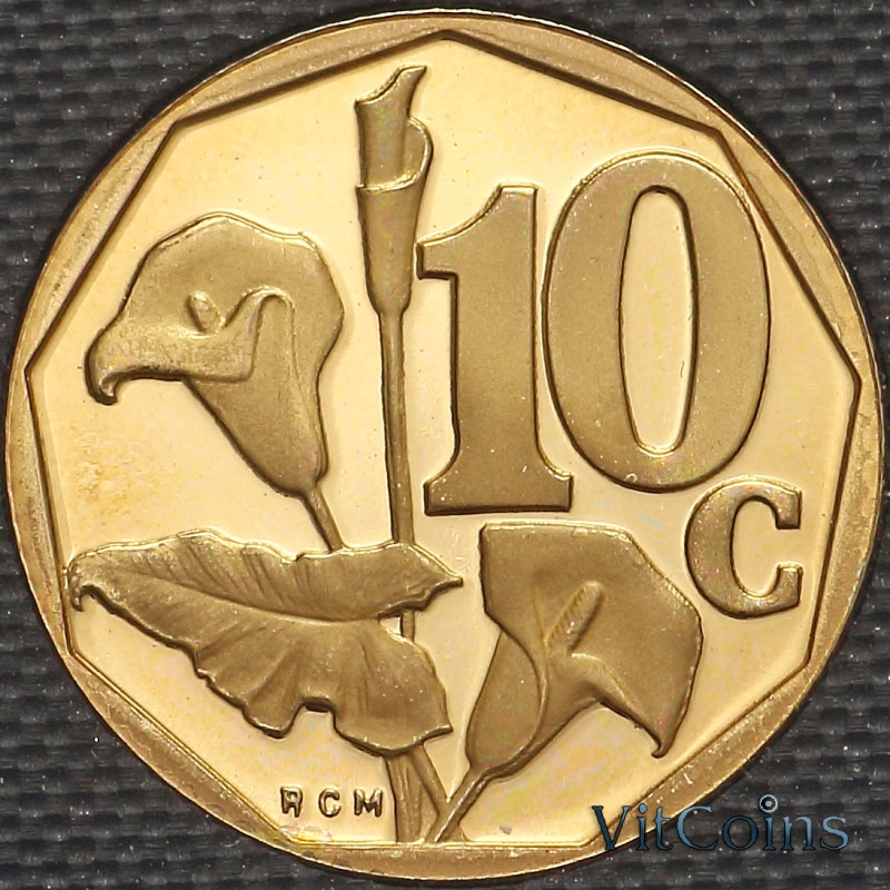 Монета ЮАР 10 центов 2001 год. Пруф Монета ЮАР 10 центов 2001 год. Пруф