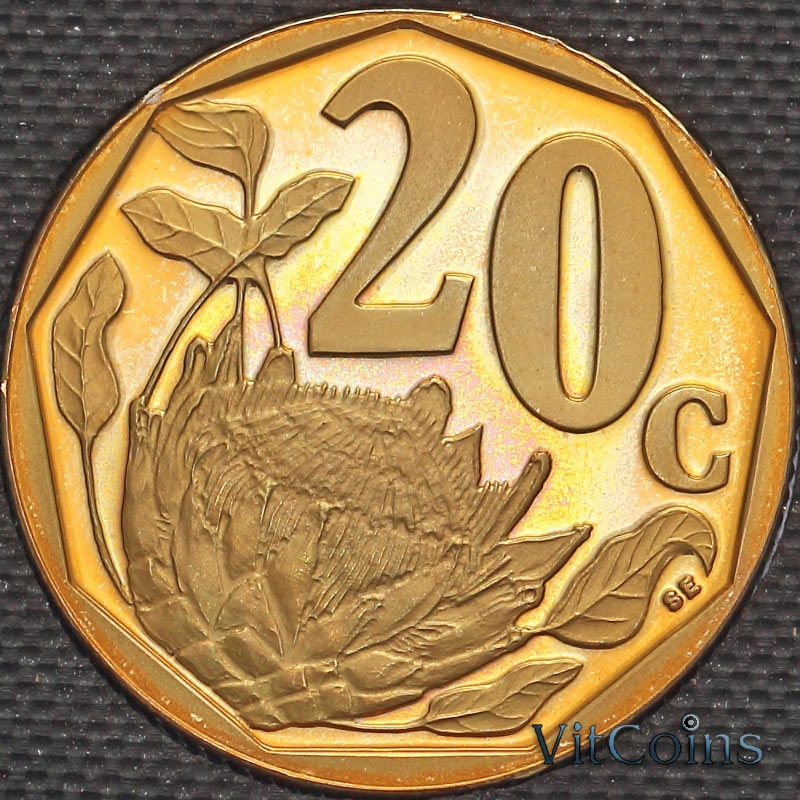 Монета ЮАР 20 центов 2001 год. Пруф Монета ЮАР 20 центов 2001 год. Пруф