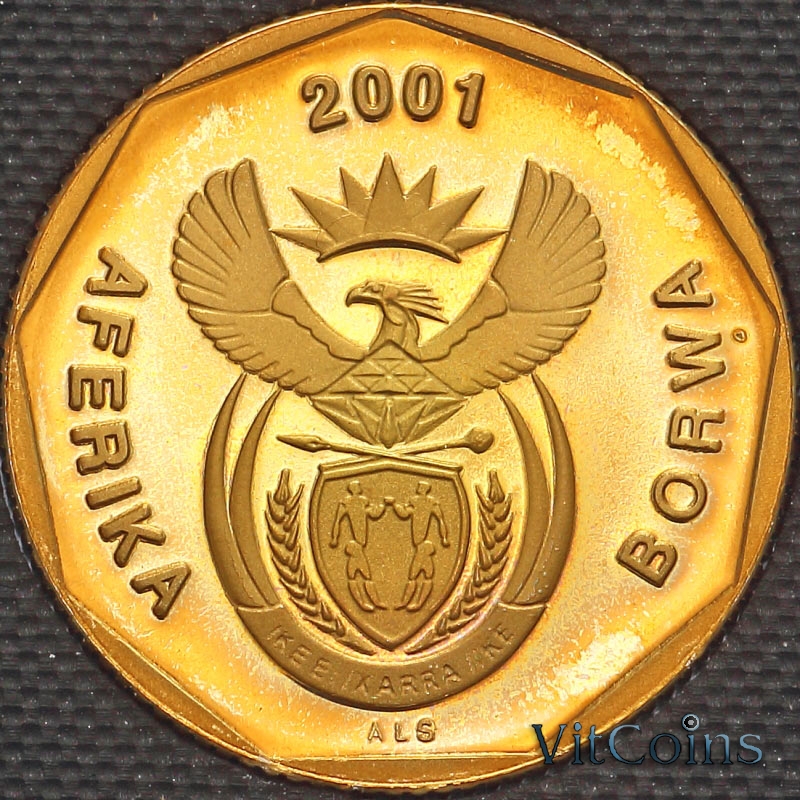 Монета ЮАР 20 центов 2001 год. Пруф Монета ЮАР 20 центов 2001 год. Пруф