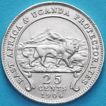 Британская Восточная Африка и Уганда 25 центов 1906 год. Серебро. №1