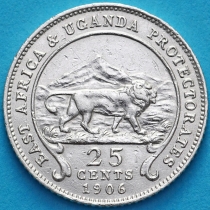 Британская Восточная Африка и Уганда 25 центов 1906 год. Серебро. №2