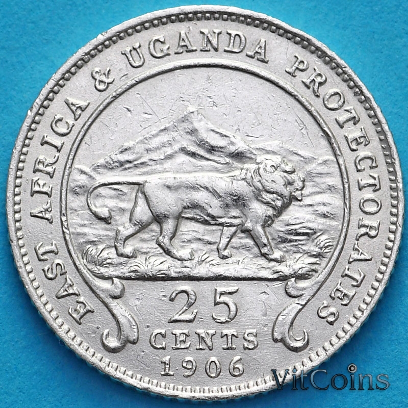 Монета Британская Восточная Африка и Уганда 25 центов 1906 год. Серебро. №2