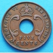 Монета Восточной Африки 5 центов 1937 год