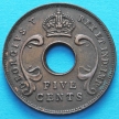 Монета Восточной Африки 5 центов 1924 год.