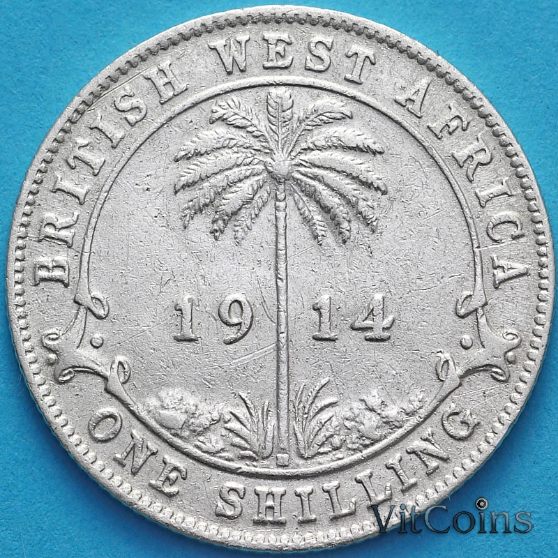 Монета Британская Западная Африка 1 шиллинг 1914 год. Серебро