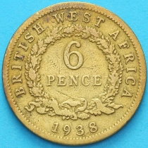 Британская Западная Африка 6 пенсов 1938 год.