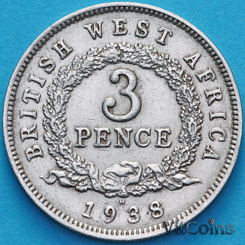 Монета Британская Западная Африка 3 пенса 1938 год. H.