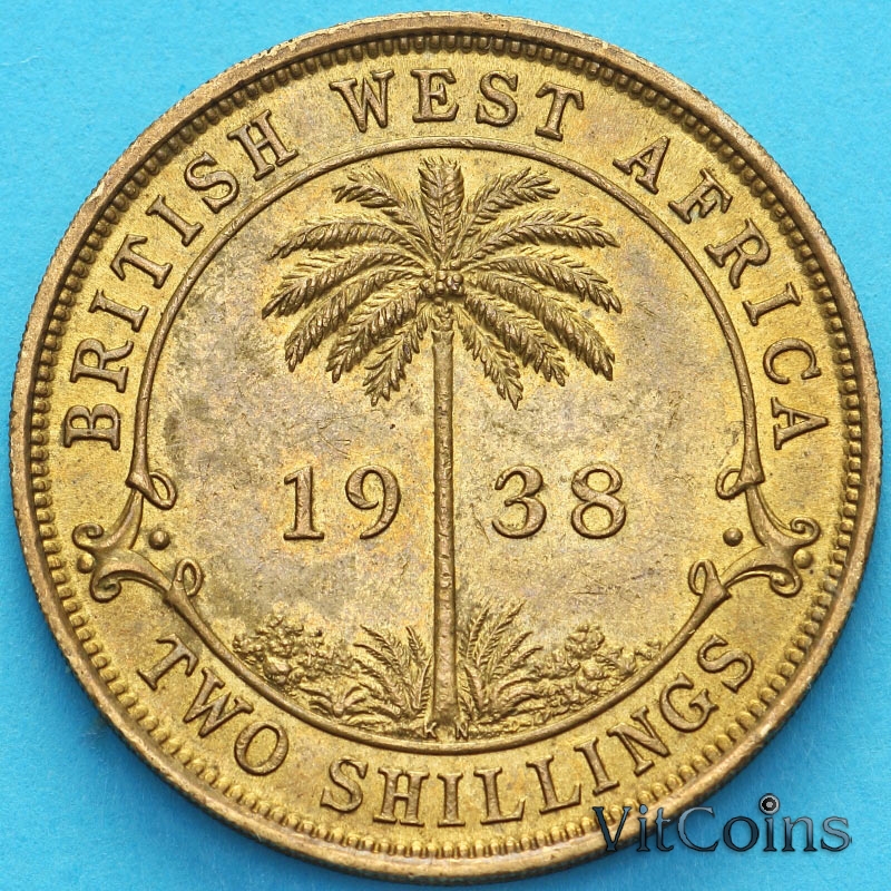 Монета Британская Западная Африка 2 шиллинга 1938 год. КN. aUNC